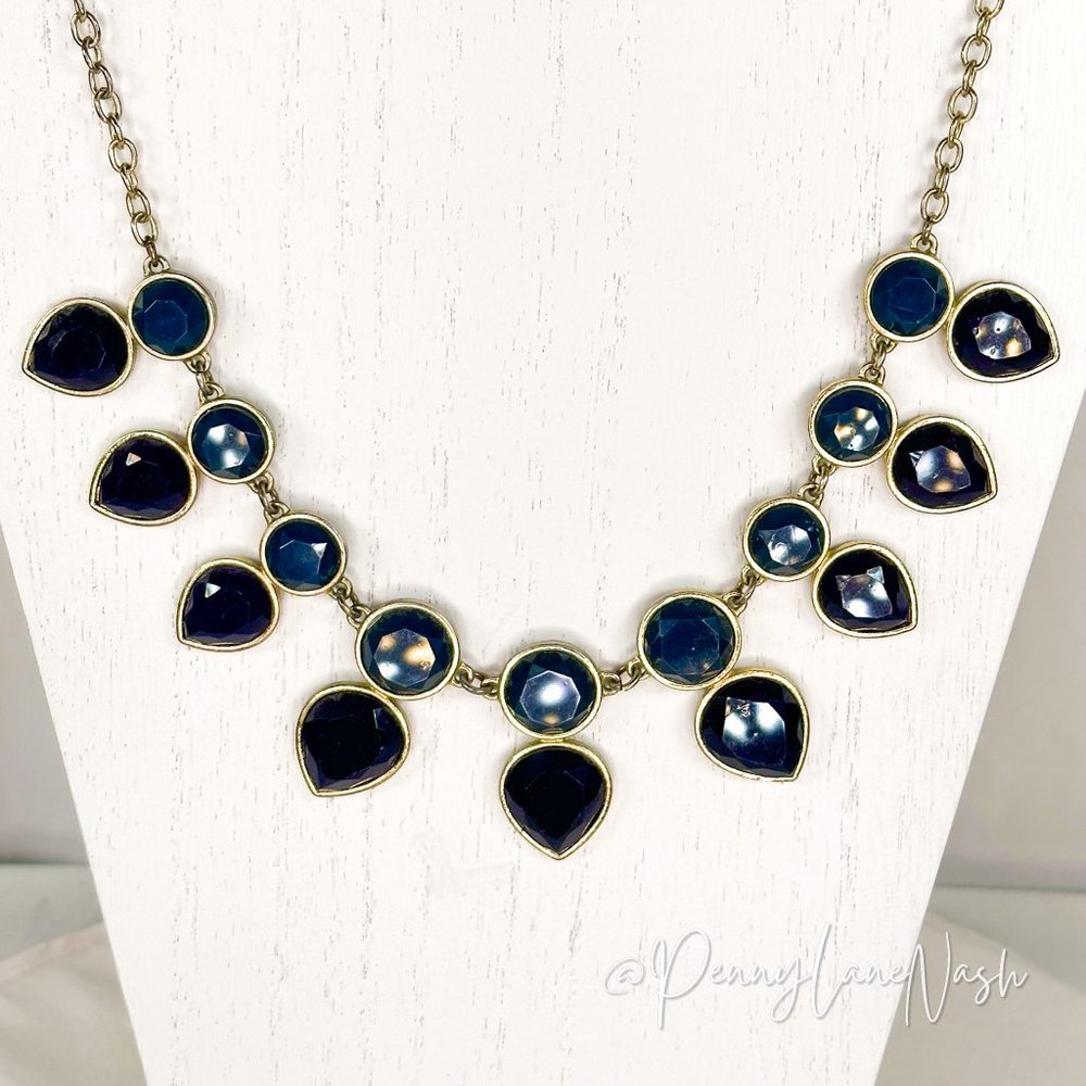 Vintage Navy Blue Circle & Spade Beads Bib Necklace - Picture 3 of 8